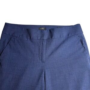 LOFT Julie Wide Leg Pants Women Size 12 Blue Polyester Rayon Linen Blend